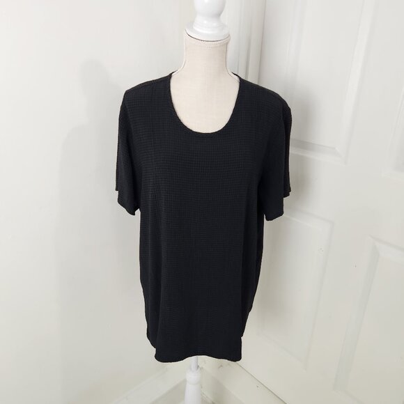 Flax Top Womens M Black Check Linen Textured Oversized Minimalist Lagenlook - Picture 1 of 11